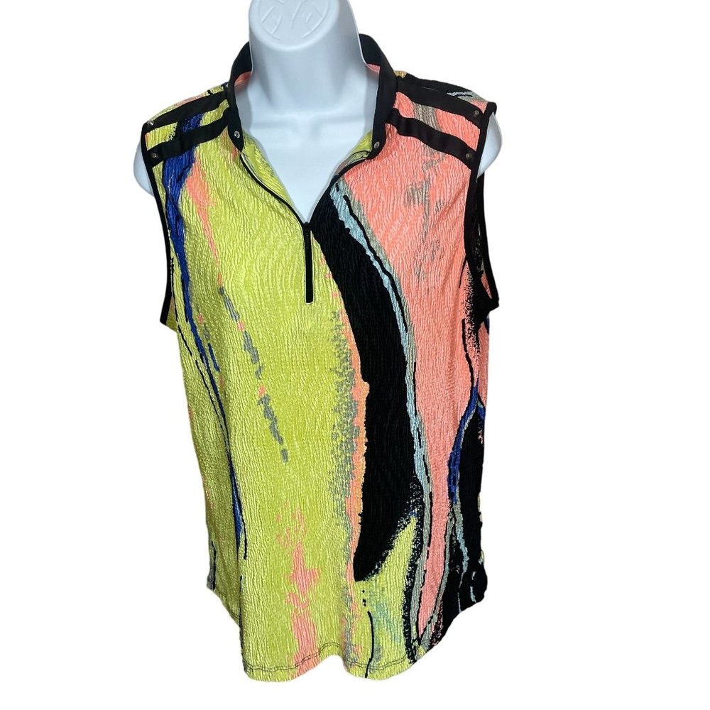 Jamie Sadock Sleeveless Zip Polo Top Multicolor Sz Large